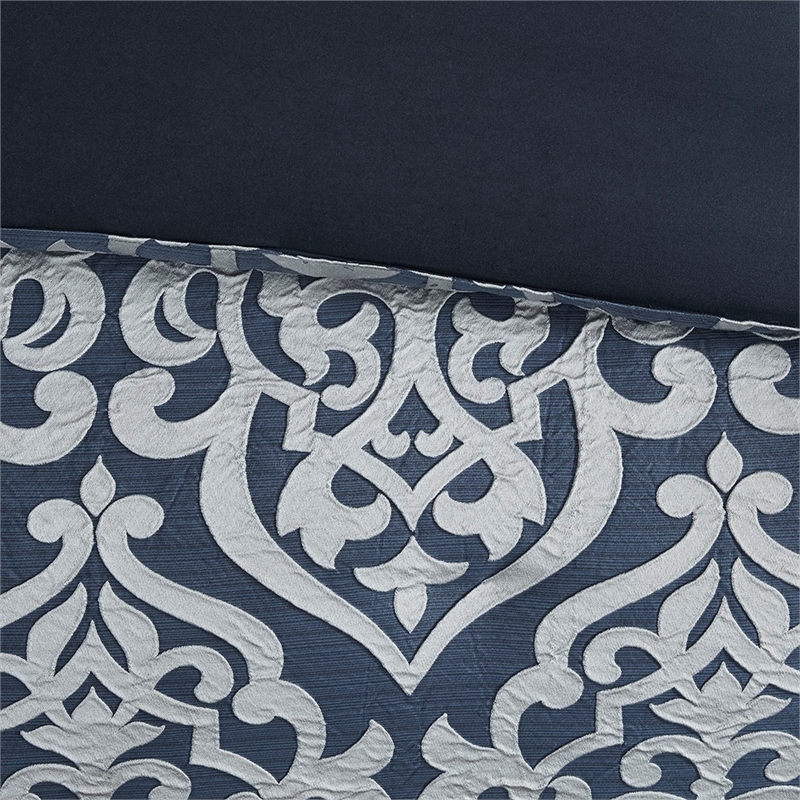 Pemberly Row Contemporary 8 Piece Jacquard Comforter Set in Navy