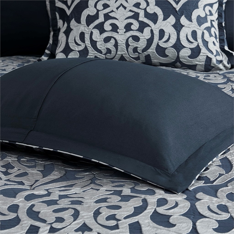 Pemberly Row Contemporary 8 Piece Jacquard Comforter Set in Navy