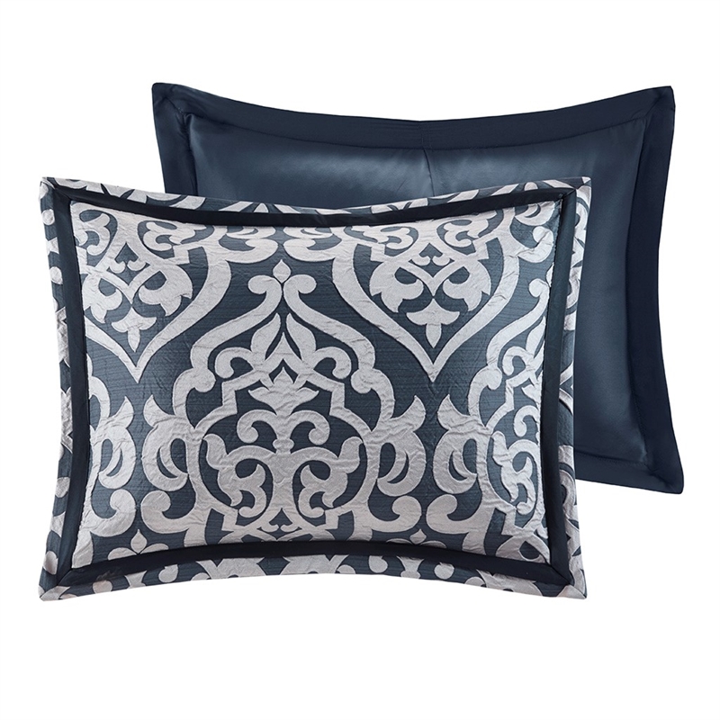 Pemberly Row Contemporary 8 Piece Jacquard Comforter Set in Navy