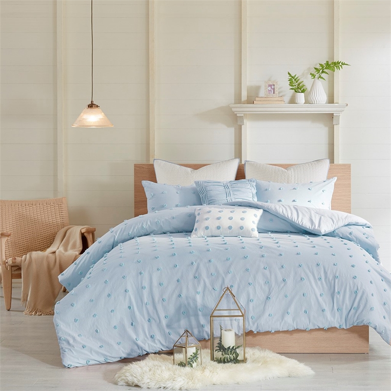 Pemberly Row Contemporary Cotton Jacquard Comforter Set in Blue