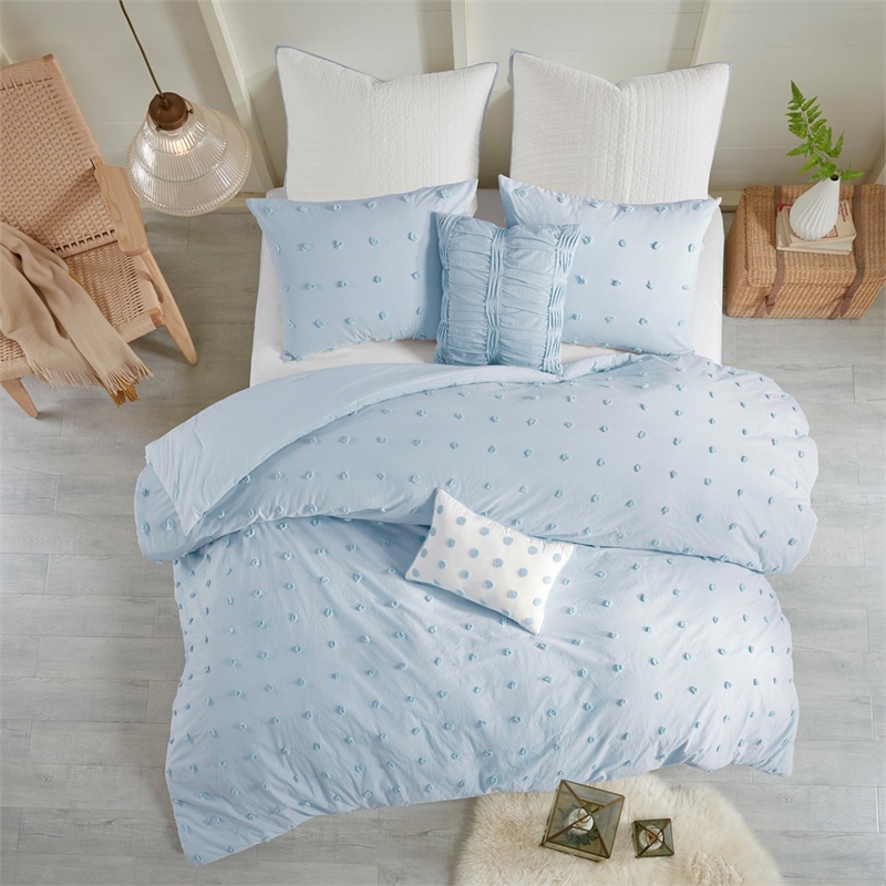 Pemberly Row Contemporary Cotton Jacquard Comforter Set in Blue