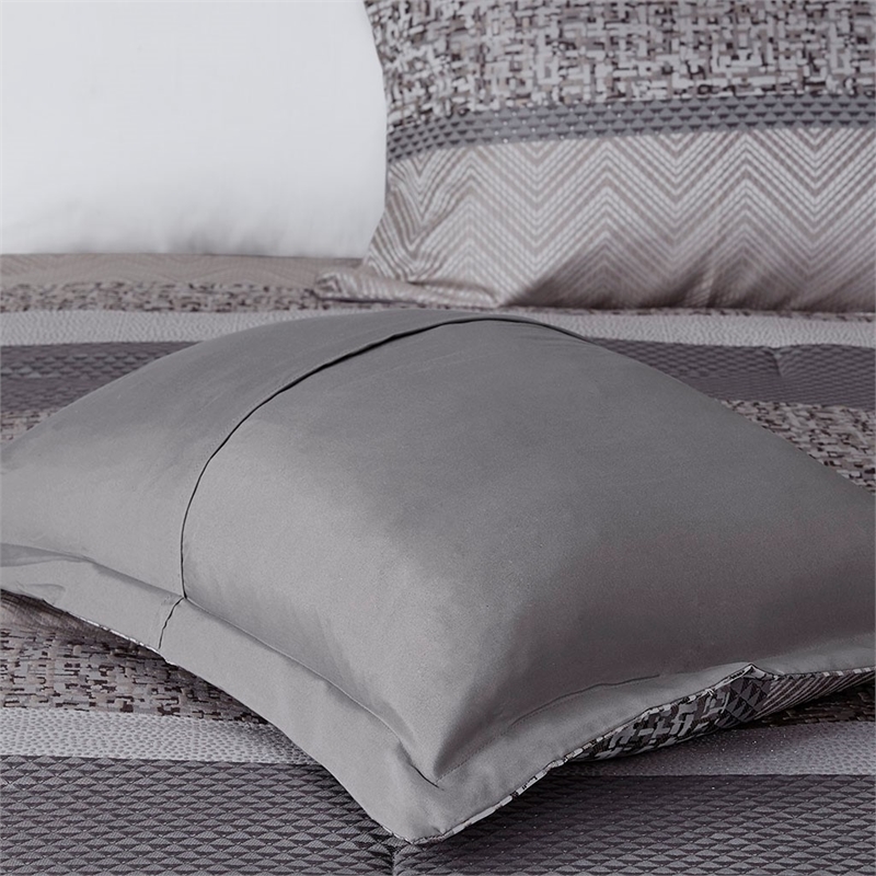 Pemberly Row Contemporary 7 Piece Jacquard Comforter Set in Gray/Taupe
