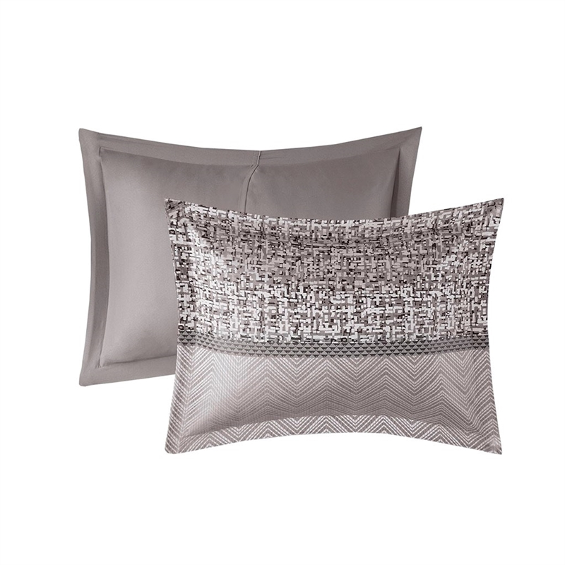 Pemberly Row Contemporary 7 Piece Jacquard Comforter Set in Gray/Taupe