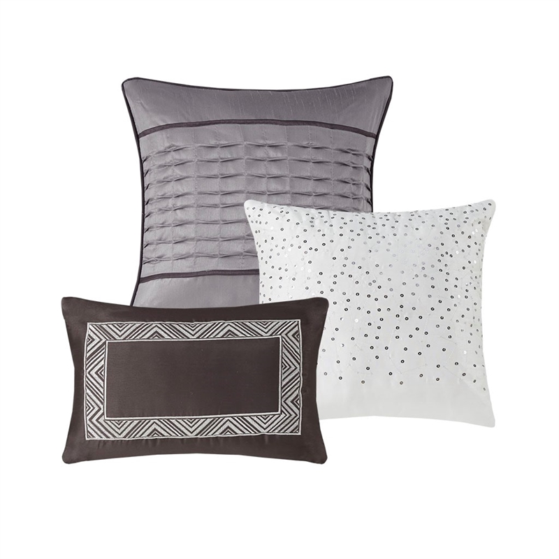 Pemberly Row Contemporary 7 Piece Jacquard Comforter Set in Gray/Taupe