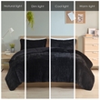 Pemberly Row Contemporary Shaggy Long Fur Comforter Mini Set in Black