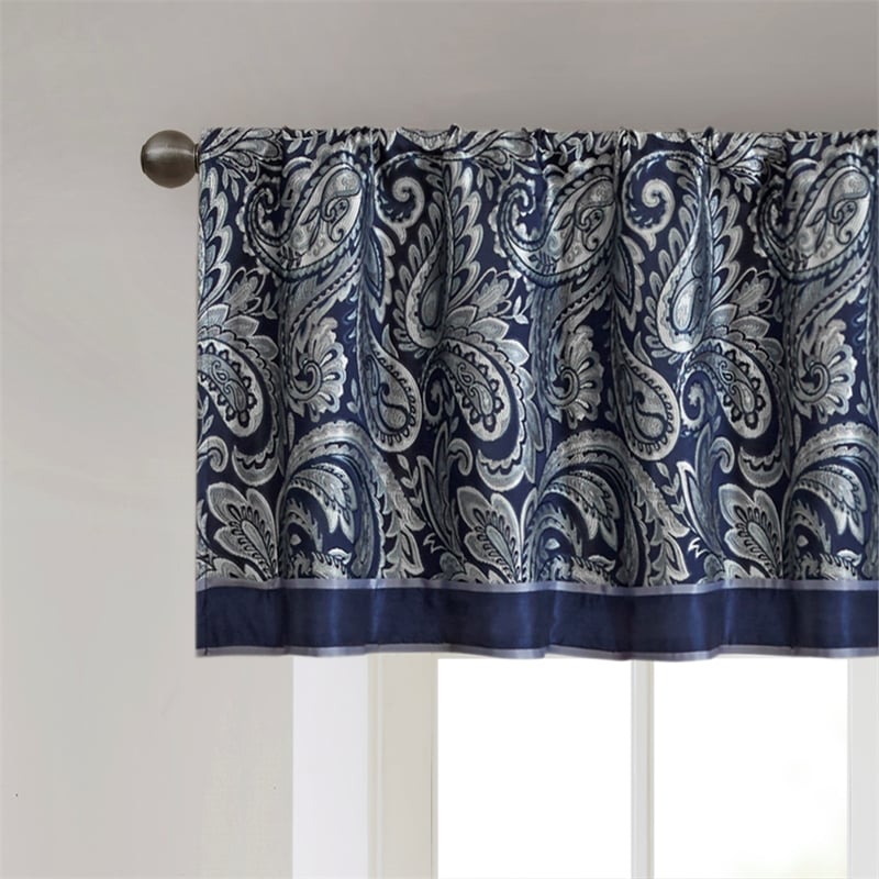 Pemberly Row Modern / Contemporary Jacquard Window Valance in Navy