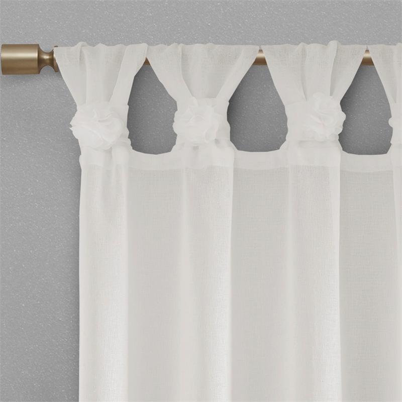 Pemberly Row Floral Embellished Cuff Tab Top Solid Window Panel