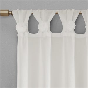 Pemberly Row Floral Embellished Cuff Tab Top Solid Window Panel