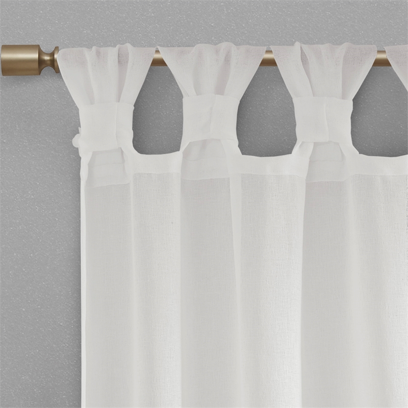 Pemberly Row Floral Embellished Cuff Tab Top Solid Window Panel