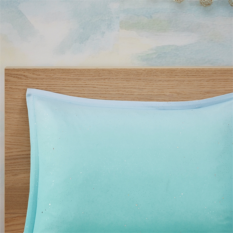 Pemberly Row Metallic Glitter Printed Reversible Comforter Set in Aqua