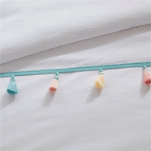 Pemberly Row Tassel Comforter Set with Heart Shaped Throw Pillow in White