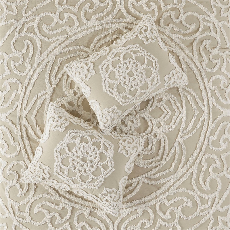Pemberly Row Cotton Medallion Fringe Coverlet Mini Set in Taupe