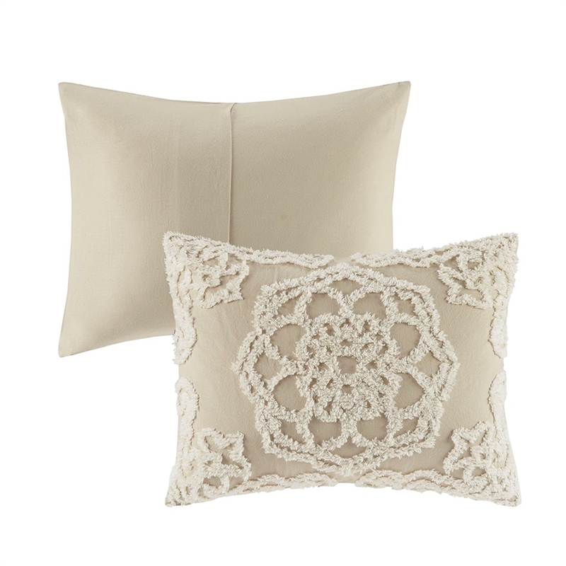 Pemberly Row Cotton Medallion Fringe Coverlet Mini Set in Taupe