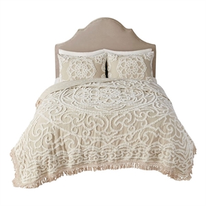 Pemberly Row Cotton Medallion Fringe Coverlet Mini Set in Taupe
