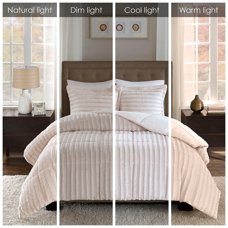 Pemberly Row Faux Fur Comforter Mini Set in Champagne Full/Queen