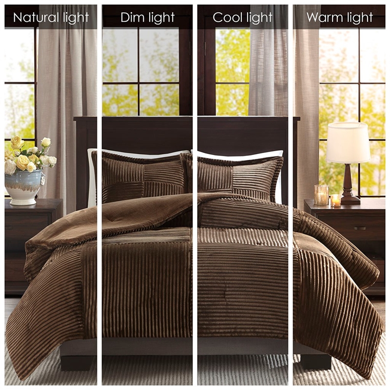 Pemberly Row Plush Down Alternative Comforter Set in Brown Full/Queen