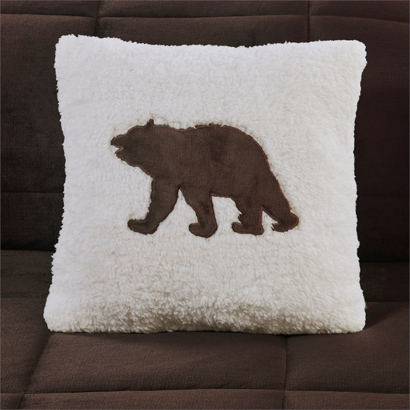 Pemberly Row Plush Sherpa Down Alternative Comforter Set-Brown/Ivory Full/Queen