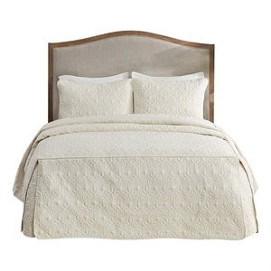 Pemberly Row Contemporary 3-Piece Fabric Fitted Bedspread Set in Cream