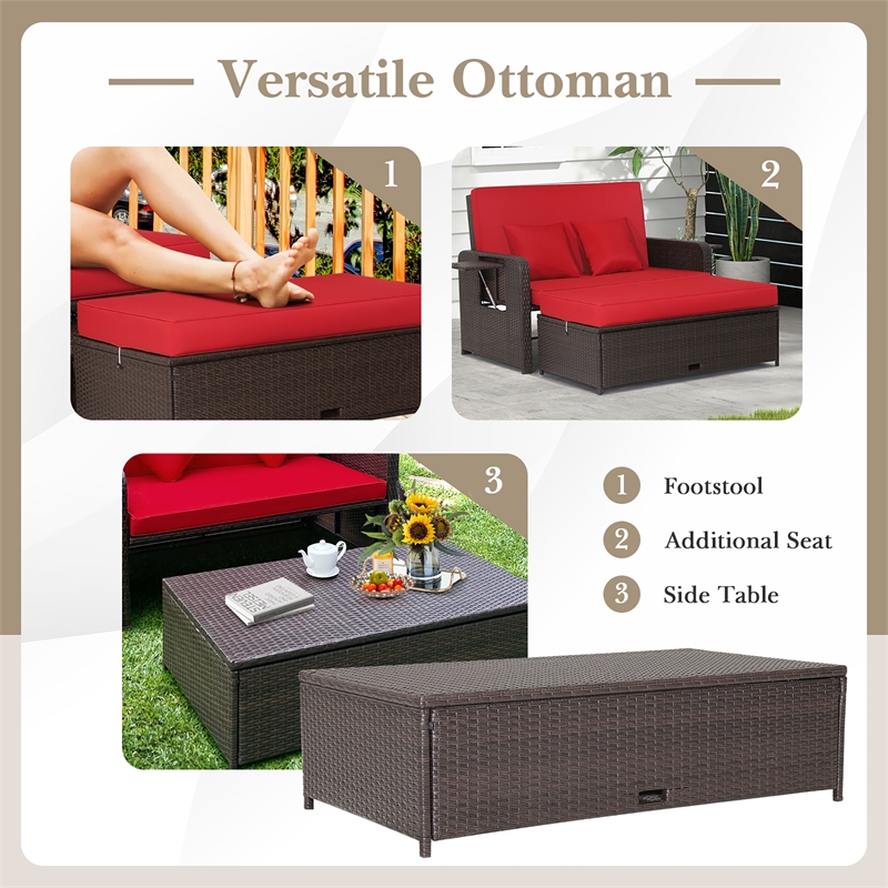 Pemberly Row Modern / Contemporary Patio Rattan Daybed Lounge in Red