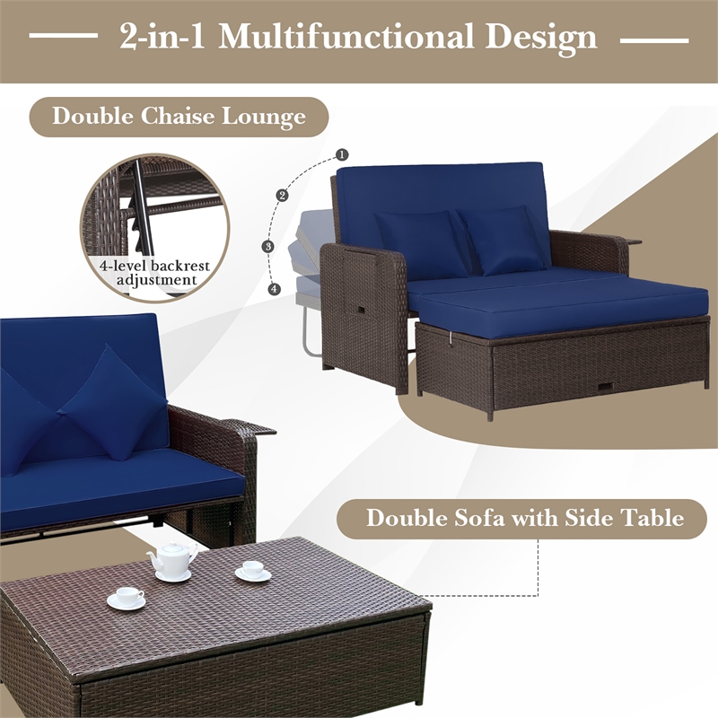 Pemberley Row PE Rattan Navy Daybed Rectangular Adjustable