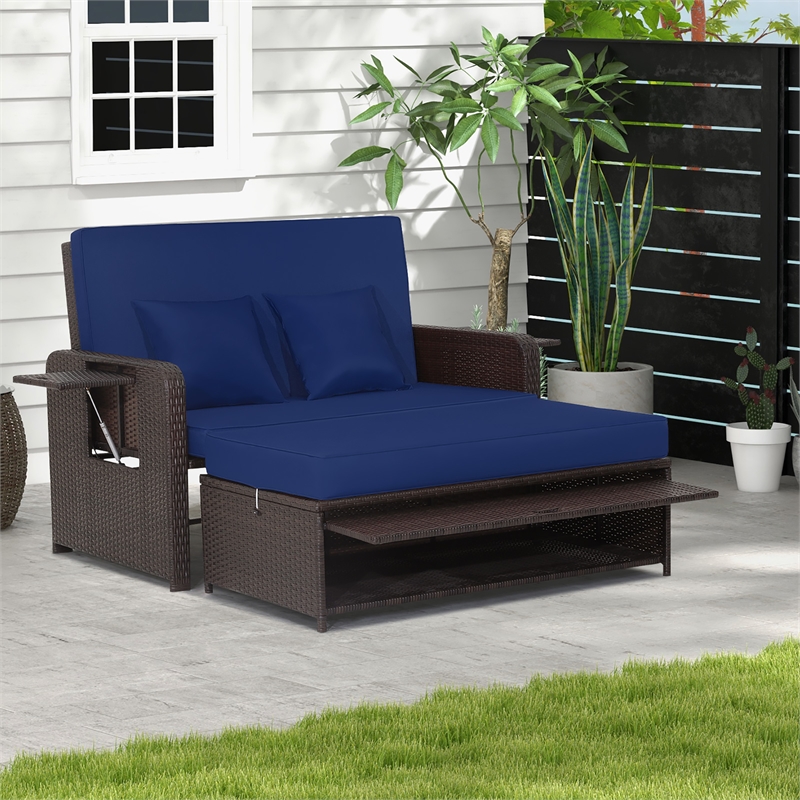 Pemberley Row PE Rattan Navy Daybed Rectangular Adjustable