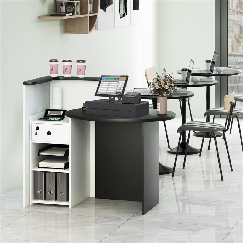 Pemberly Row Front Reception Counter Desk Checkout Office Desk in Black