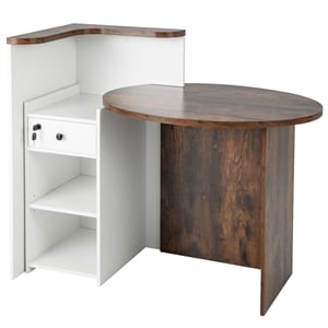 Pemberly Row Front Reception Counter Desk Checkout Office Desk in Brown