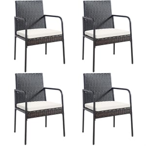 Pemberly Row 4PCS Patio Wicker Rattan Dining Chairs for Garden in Brown