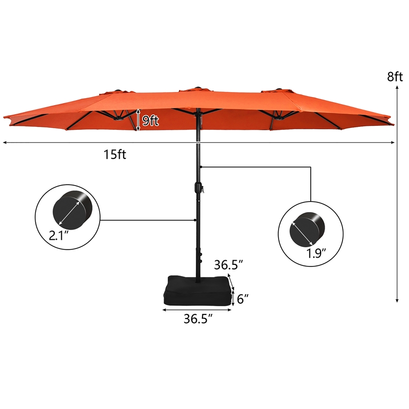 Pemberly Row 15 Ft Patio Double Sided Outdoor Market Umbrella in Orange