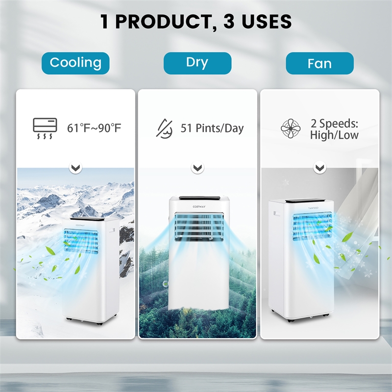 Pemberly Row 6000BTU (10000 BTU ASHRAE) Portable Air Conditioner 3-in-1 AC Unit