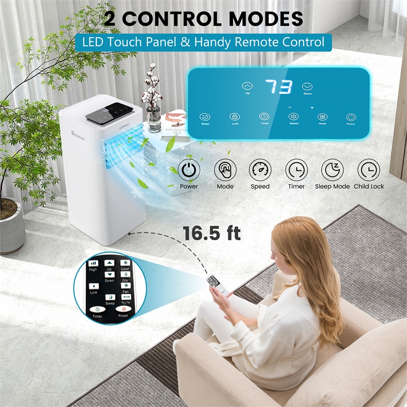 Pemberly Row 6000BTU (10000 BTU ASHRAE) Portable Air Conditioner 3-in-1 AC Unit