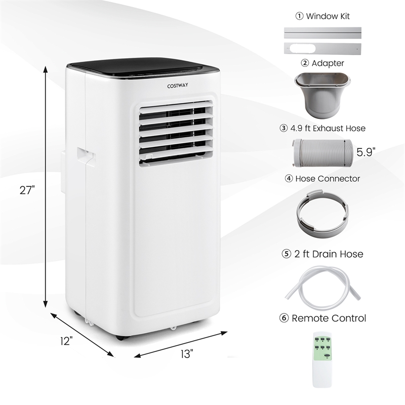 Pemberly Row 6000 BTU (9000 BTU ASHAR) Portable Air Conditioner in White