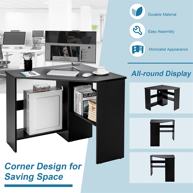 Pemberly Row Corner Computer Desk Writing Workstation in Black