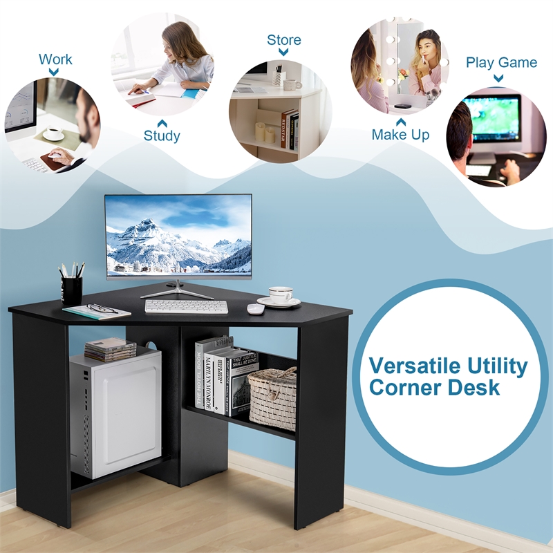 Pemberly Row Corner Computer Desk Writing Workstation in Black