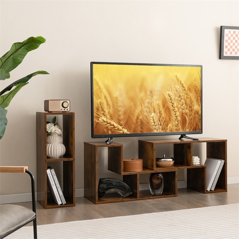 Pemberly Row 3 Pieces TV Console Stand Modern Entertainment Center in Brown