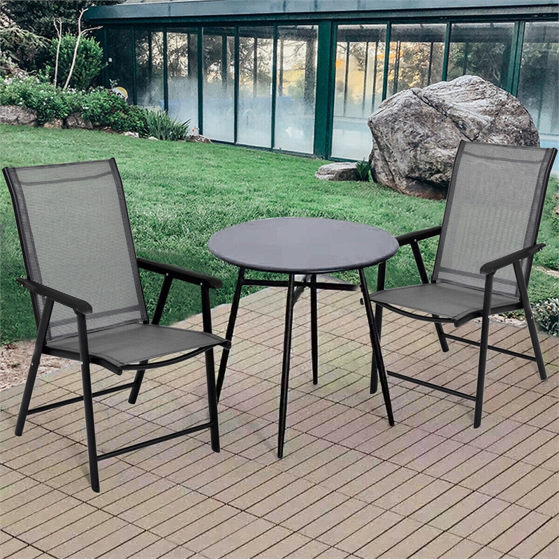 Pemberly Row 2PCS Patio Folding Dining Chairs Portable Armrest Garden Gray