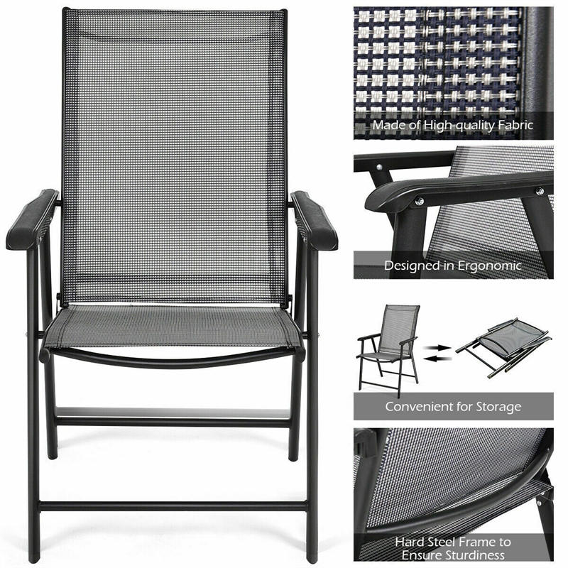 Pemberly Row 2PCS Patio Folding Dining Chairs Portable Armrest Garden Gray