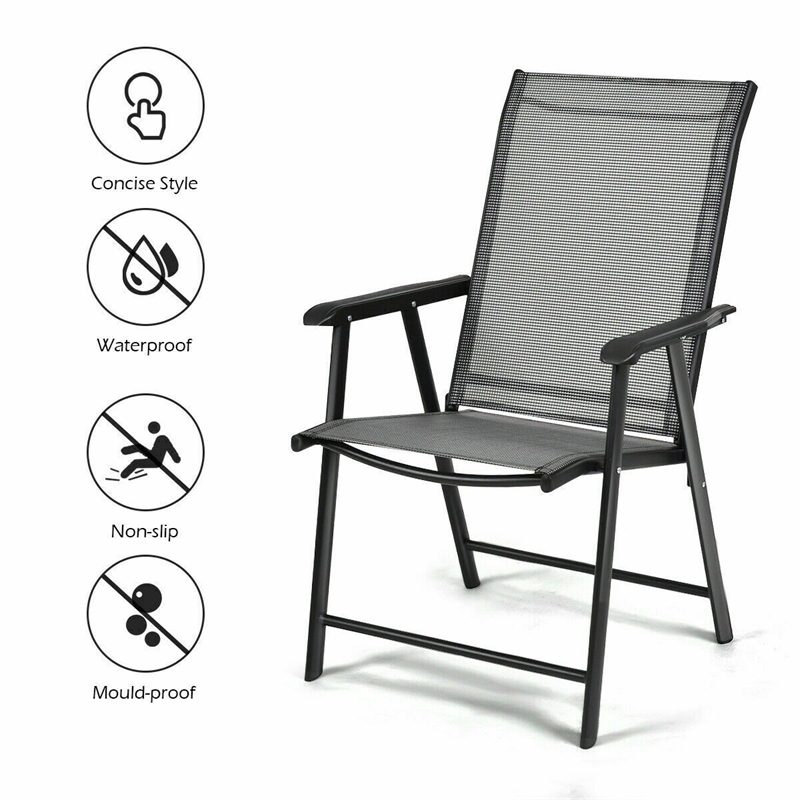 Pemberly Row 2PCS Patio Folding Dining Chairs Portable Armrest Garden Gray