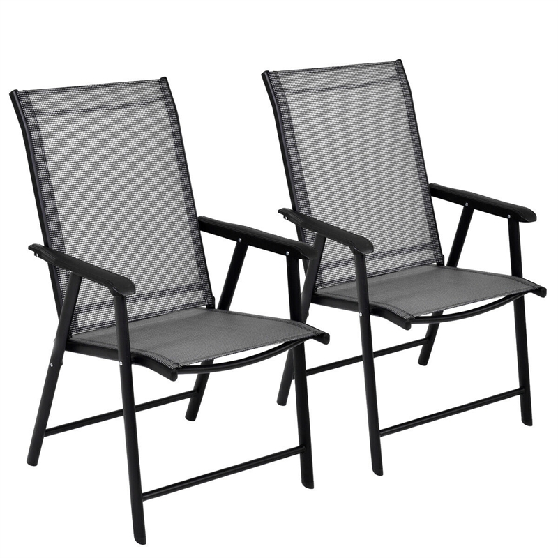 Pemberly Row 2PCS Patio Folding Dining Chairs Portable Armrest Garden Gray