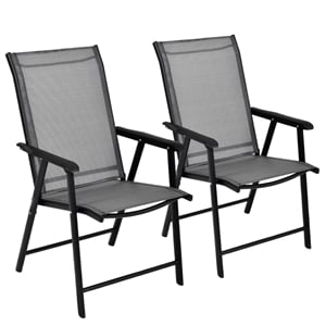 Pemberly Row 2PCS Patio Folding Dining Chairs Portable Armrest Garden Gray