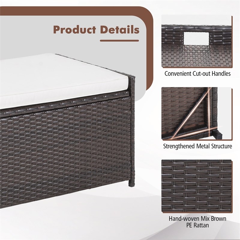 Pemberly Row 34 Gallon Patio Wicker Storage Deck Box W/Cushion Off Brown