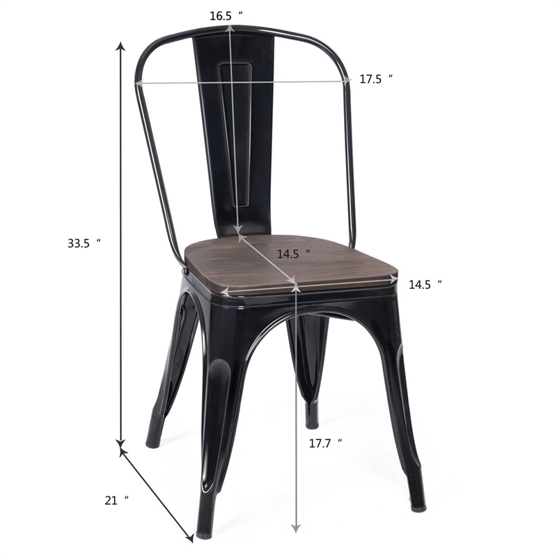 Pemberly Row Set of 4 Style Metal Dining Side Chair Wood Seat Stackable Black