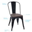 Pemberly Row Set of 4 Style Metal Dining Side Chair Wood Seat Stackable Black