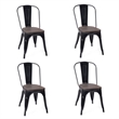 Pemberly Row Set of 4 Style Metal Dining Side Chair Wood Seat Stackable Black