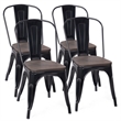 Pemberly Row Set of 4 Style Metal Dining Side Chair Wood Seat Stackable Black