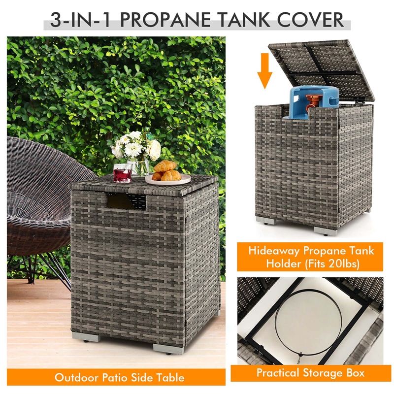Pemberly Row 32''x 20'' Propane Fire Pit Table Set w/ Side Table Tank Gray
