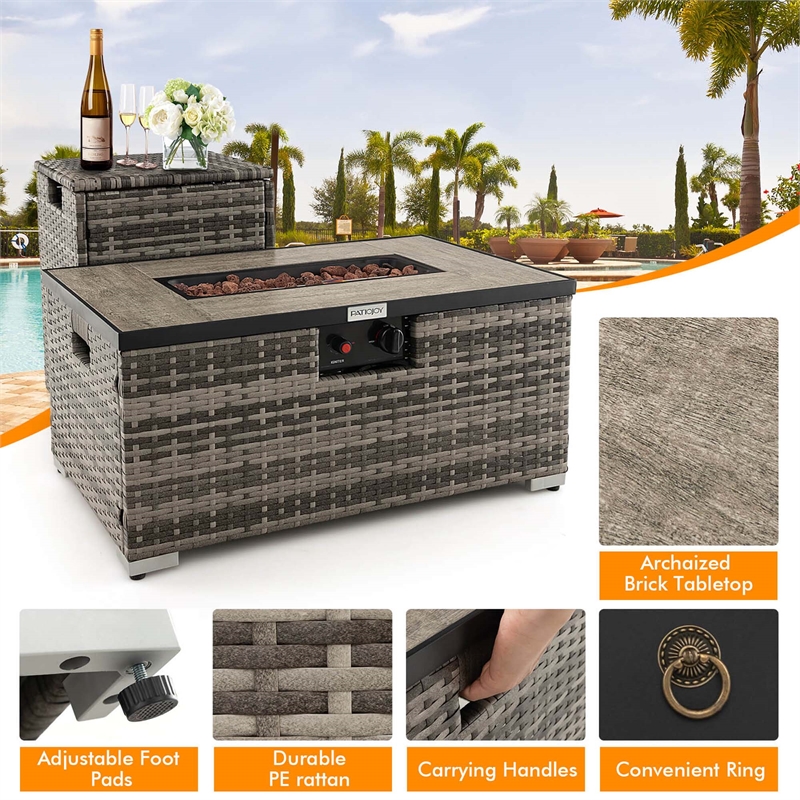 Pemberly Row 32''x 20'' Propane Fire Pit Table Set w/ Side Table Tank Gray