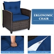 Pemberly Row 3PCS Patio Rattan Set Cushioned Conversation Set Sofa Navy