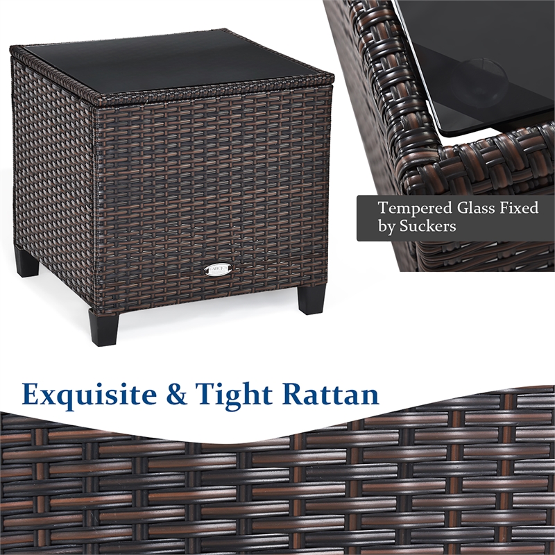 Pemberly Row 3PCS Patio Rattan Set Cushioned Conversation Set Sofa Black