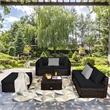 Pemberly Row 6PCS Outdoor Patio Rattan Furniture Set Sectional Sofa Black